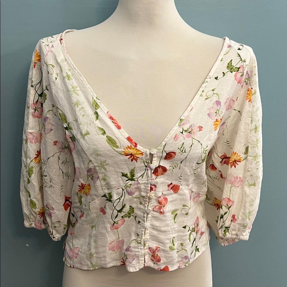 H&M Linen Blend Floral Top sz US small